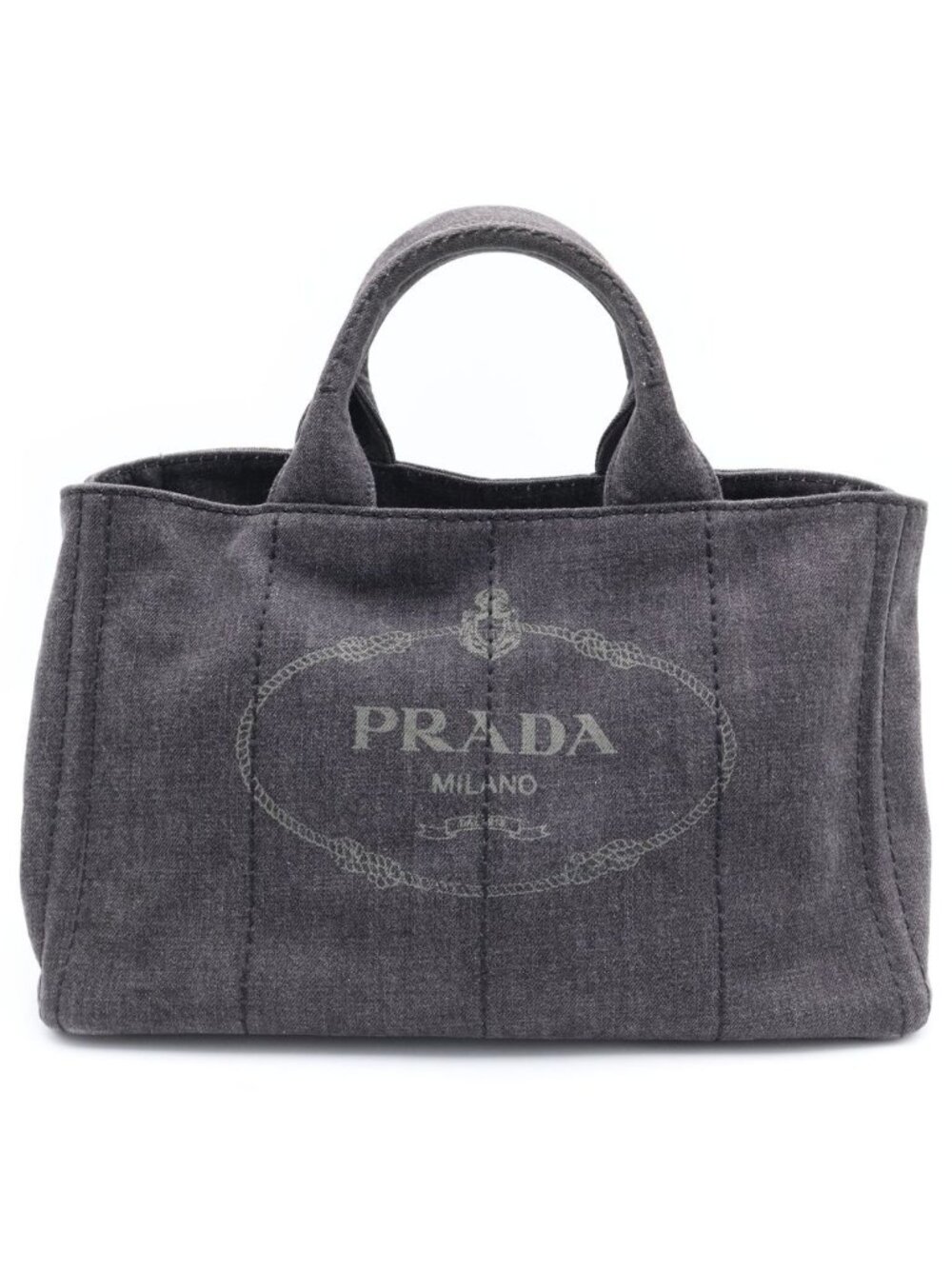 Prada Canapa Denim Tote Bag Black Gold